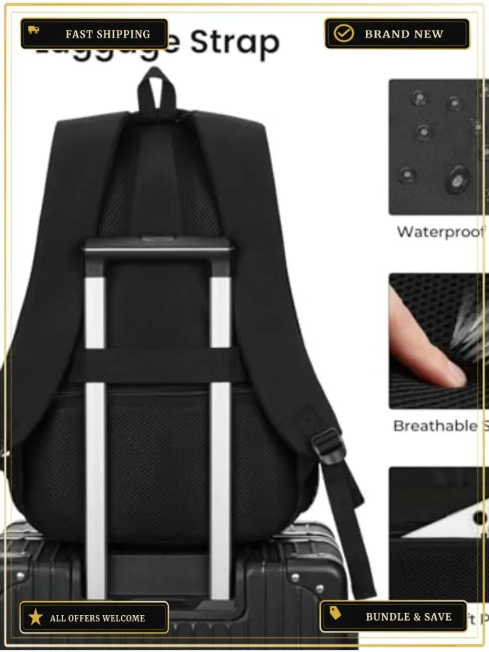 Laptop Backpack Water Resistant Polyester Bookbag for School Work Travel Fits